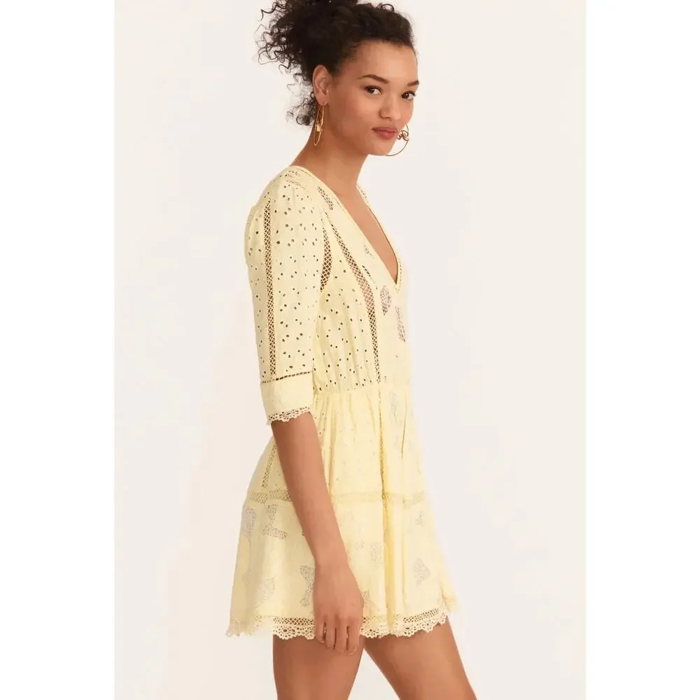 LoveShackFancy Jobelle Mini Dress Lemon Sun size Small NWT - Picture 5 of 8